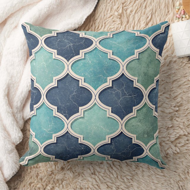 Cobalt and Teal Quatrefoil - Mediterranean Mosaic Kussen (Deken)