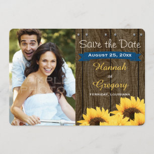 COBALT BLAUW RUSTIC SUNFLOWER BEWAREN DE DATUM KAA SAVE THE DATE