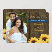 COBALT BLAUW RUSTIC SUNFLOWER BEWAREN DE DATUM KAA SAVE THE DATE (Voorkant / Achterkant)