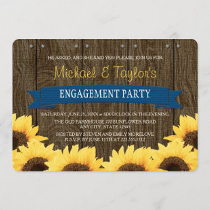 COBALT BLAUW RUSTIC SUNFLOWER ENGAGTY KAART