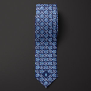 Cobalt Blauwe Mandala Monogram Stropdas
