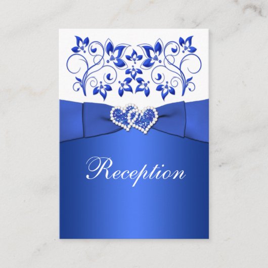 Cobalt Bleu, Blanc Floral Mariage Carte Réception (Devant)