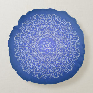 Cobalt Bleu Om Mandala Méditation Coussin rond