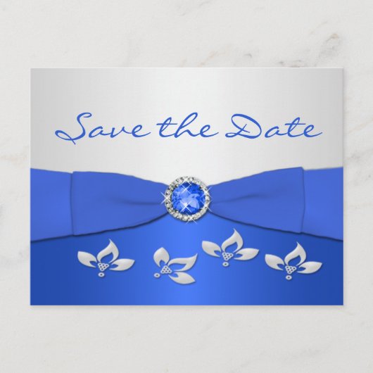 Cobalt Blue and Silver Floral Enregistrer la carte (Devant)