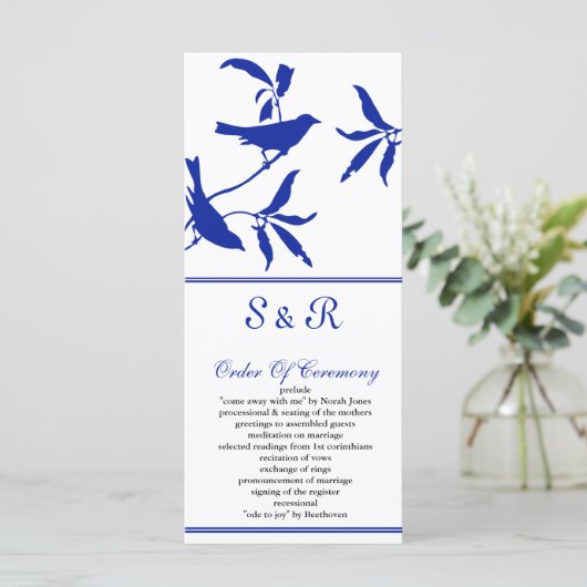 cobalt blue birds Programme de mariage (Debout devant)