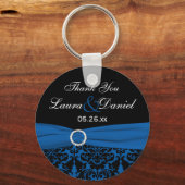 Cobalt Blue, Black Damask Wedding Favor Sleutelhan Sleutelhanger (Voorkant)