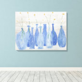 Cobalt Blue Bottles with Daisies Jars Canvas Afdruk (Insitu (Houten vloer))