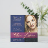 Cobalt Blue Damask Grunge Graduation Faire-part (Debout devant)