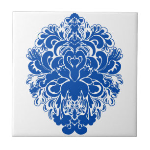 Cobalt Blue Damask Tegeltje
