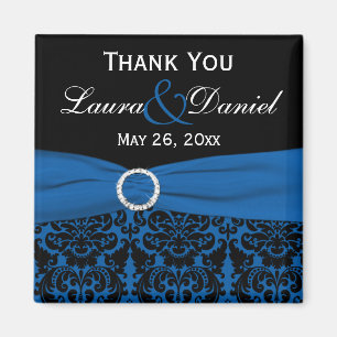 Cobalt Blue en Black Damask Wedding Favor Magnet Magneet
