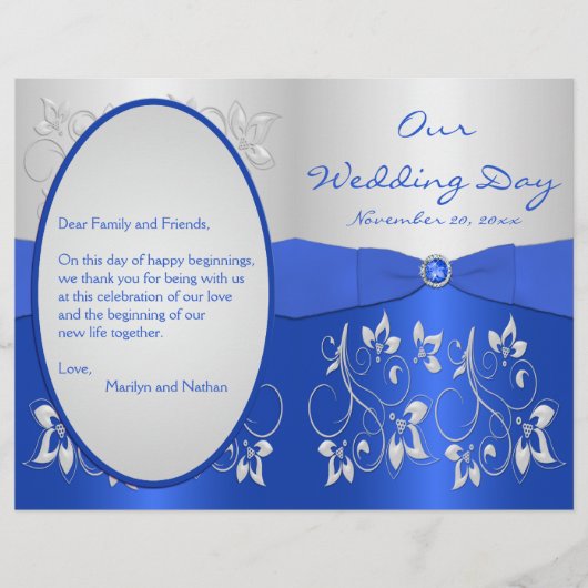 Cobalt Blue et Silver Floral Wedding Programme (Devant)