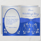 Cobalt Blue et Silver Floral Wedding Programme (Devant / Derrière)