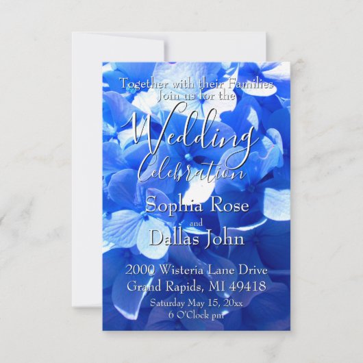 Cobalt blue floral elegant blue hydrangeas Wedding Kaart (Voorkant)