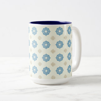 Cobalt Blue Floral Pattern Tweekleurige Koffiemok
