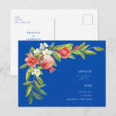 Cobalt Blue Granaatappel Bruiloft Save the Date Briefkaart (Voorkant / Achterkant)