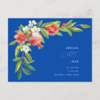 Cobalt Blue Granaatappel Bruiloft Save the Date