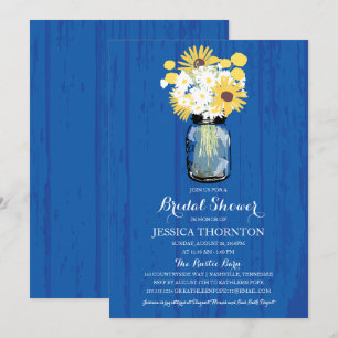 Cobalt Blue Mason Jar Zonnebloemen Vrijgezellenf Kaart