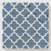 Cobalt Blue Moroccan Tile Trellis Stenen Onderzetter (Voorkant)