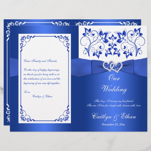 Cobalt Blue, White Floral Hearts Programme de mari (Devant / Derrière)