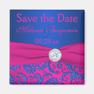 Cobalt en Fuchsia Damask sparen de Magnet Datum Magneet
