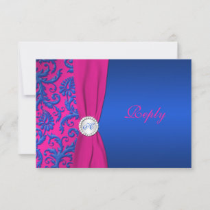 Cobalt en Fuchsia Damast RSVP-kaart RSVP Kaartje