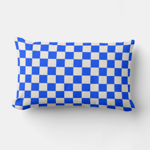 Cobalt en roomkleurig schaakbordpatroon kussen