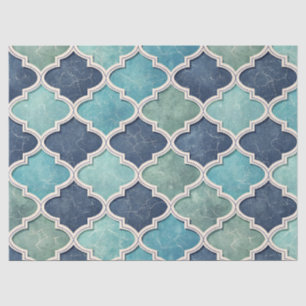 Cobalt en Teal Vierblad - Mediterraan Mozaïek Tissuepapier
