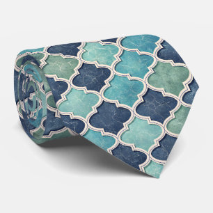Cobalt en Teal Vierblad - Mediterraans Mozaïek Stropdas