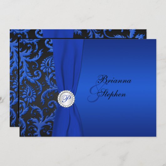 Cobalt et Black Mariage damassé Invitation II (Devant / Derrière)