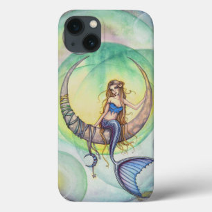 Cobalt Moon Watercolor Zeemeermin Kunst Illustrati iPhone 13 Hoesje