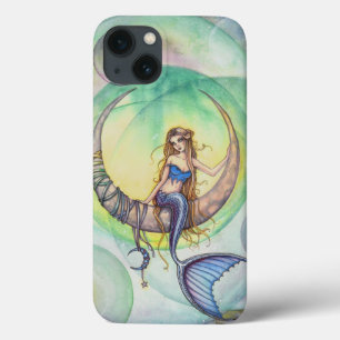 Cobalt Moon Watercolor Zeemeermin Kunst Illustrati iPhone 13 Hoesje