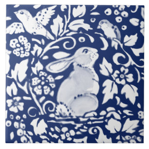 Cobalt Navy Blue Rabbit Bird Dedham Delft Morris C Tegeltje