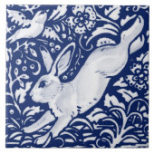 Cobalt Navy Blue Rabbit Bird Dedham Delft Morris Tegeltje (Voorkant)