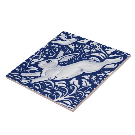 Cobalt Navy Blue Rabbit Bird Dedham Delft Morris Tegeltje (Zijkant)