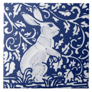 Cobalt Navy Blue Rabbit Bunny Dedham Delft Morris Tegeltje