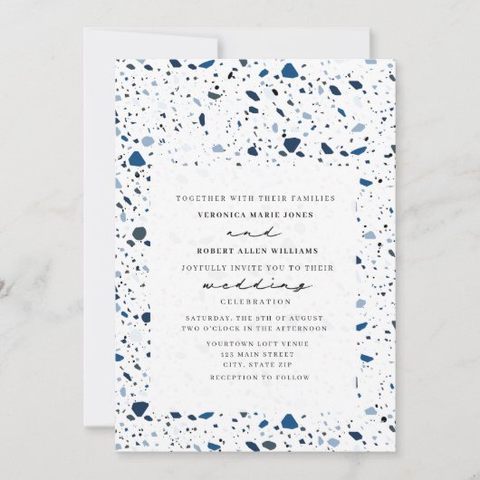 Cobalt Stone Terrazzo Modern Wedding Kaart (Voorkant)