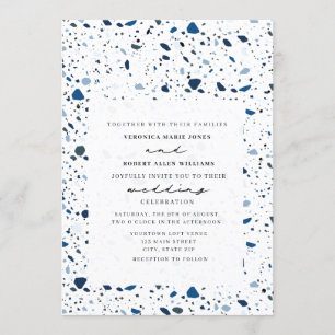 Cobalt Stone Terrazzo Modern Wedding Kaart