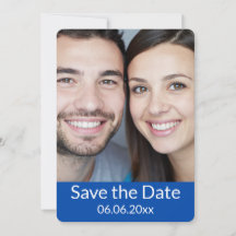 Cobaltblauwe en witte foto Save the Date kaart