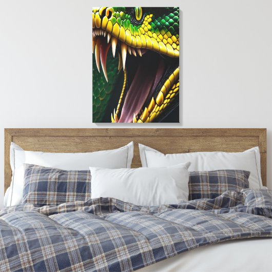 Cobra slang met levendige groene en gele schubben canvas afdruk (Insitu (Slaapkamer))