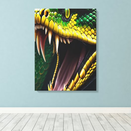 Cobra slang met levendige groene en gele schubben canvas afdruk (Insitu (Houten vloer))