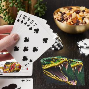 Cobra slang met levendige groene en gele schubben pokerkaarten