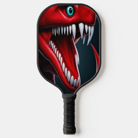Cobra slang met levendige rode schubben en blauwe pickleball paddle (Voorkant)