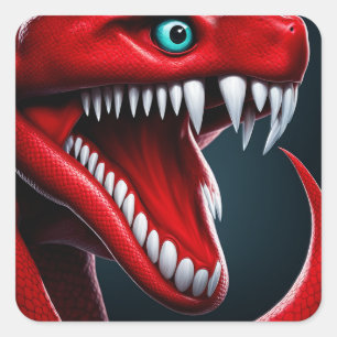 Cobra slang met levendige rode schubben en blauwe vierkante sticker