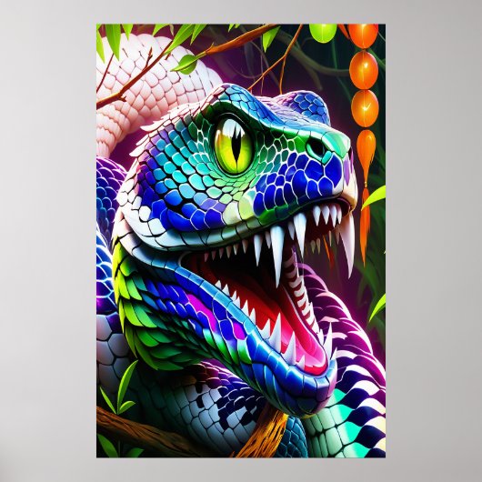 Cobra slang met levendige turkoois en blauwe schub poster (Voorkant)