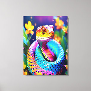 Cobra slang met levendige turquoise roze en geel canvas afdruk