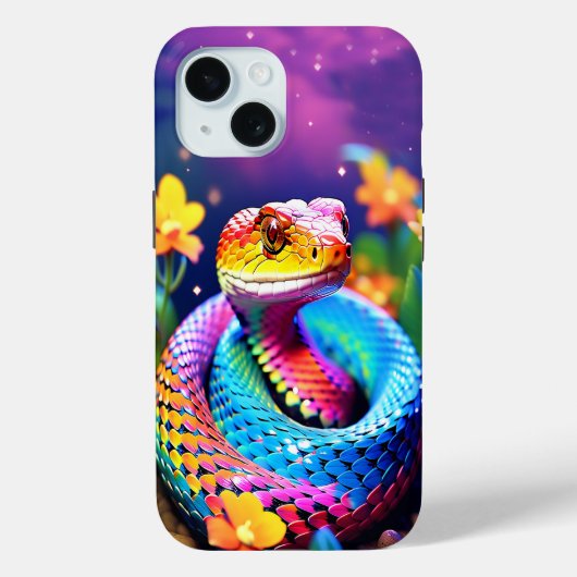 Cobra slang met levendige turquoise roze en geel Case-Mate iPhone case (Achterkant)