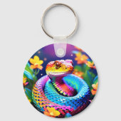 Cobra slang met levendige turquoise roze en geel sleutelhanger (Voorkant)