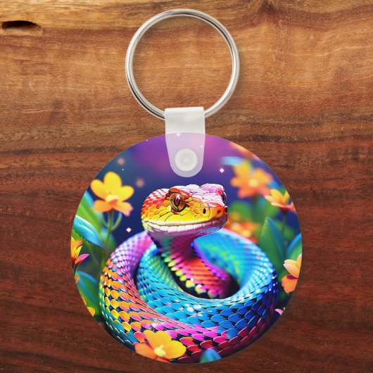 Cobra slang met levendige turquoise roze en geel sleutelhanger (Voorkant)