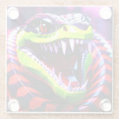 Cobra slang met lime groene lippen en roze oog bro glazen onderzetter (Achterkant)