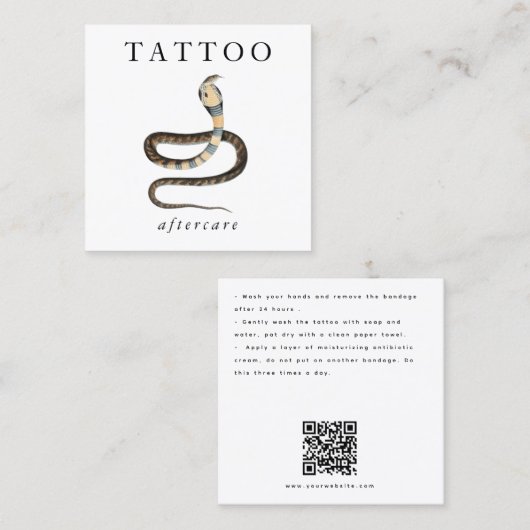 Cobra Snake Tattoo Nazorginstructies QR-code Vierkante Visitekaartje (Voorkant / Achterkant)